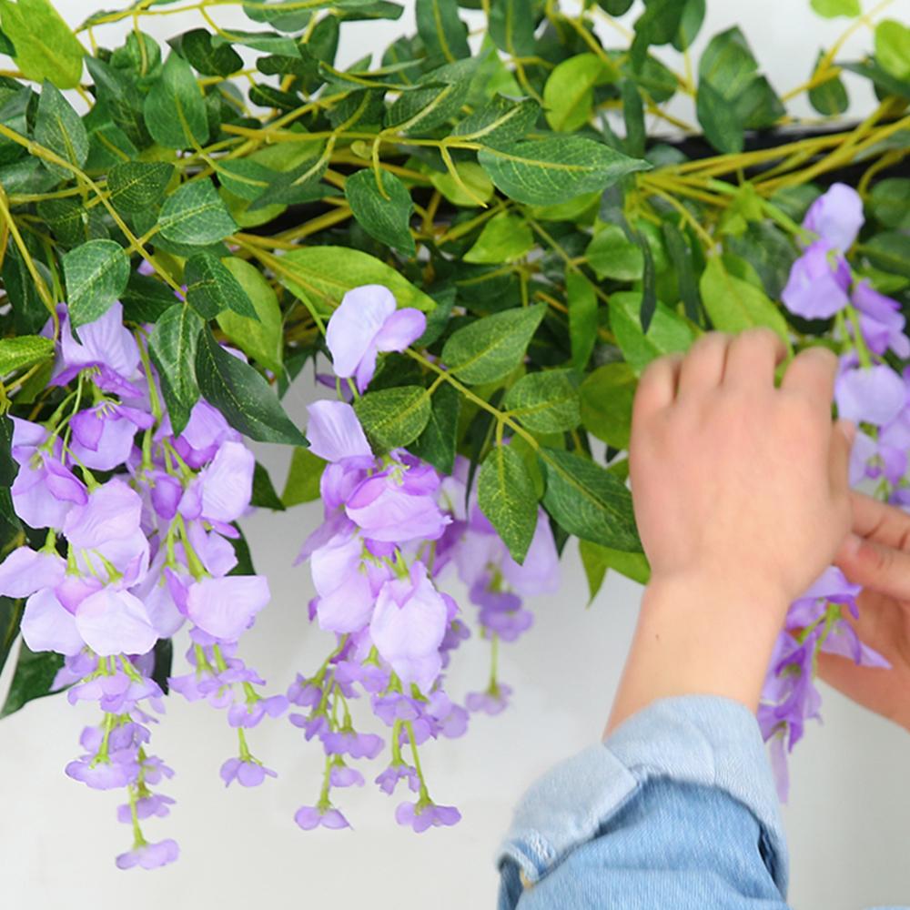2Pcs Artificial Wisteria Vine 7ft Faux Flowers Silk Cloth Wisteria Garland Wedding Party Backbro Backdrop Wall Hanging Flower