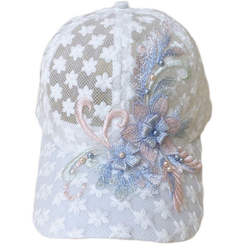 Summer Thin Embroidery Flower Mesh Breathable Baseball Cap Lace Peaked Cap Women's Korean-Style Trendy Sun Protection Sun Hat