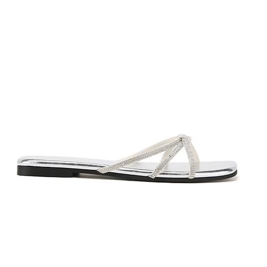 Sandals Women's Summer Wear Fashion Sparkling Thin Strap Flat Bottom Cool Slippers French Versatile Toe Women's Shoes 2025