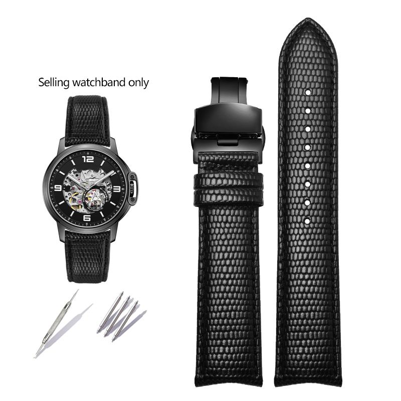 20mm 21mm Kožený remienok na hodinky so zakriveným koncom pre Tissot Seiko Rossini 5793B04B 9633B04B Vzor jašterice Náramok na hodinky