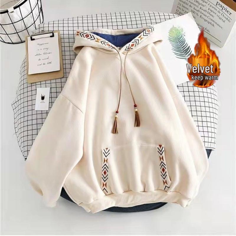 

Женский ретро-свитшот из хлопкового вельвета с вышивкой: Свободный, стройнящий модный топ для осени/зимы M (Recommended for up to 100 lbs)