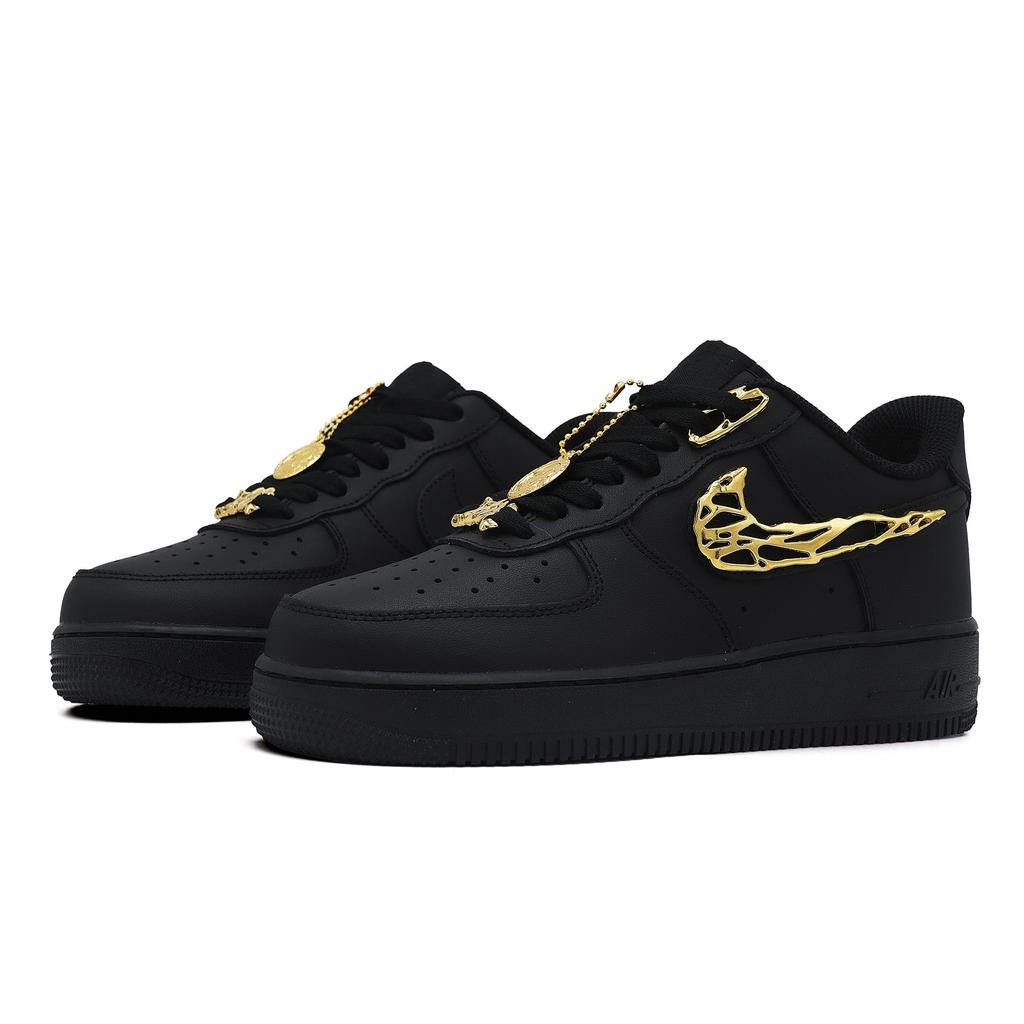 Nike Air Force 1 TNT Liquid Metal S Cushioning Slip Resistant Low Top Skateboard Shoes Unisex Black Gold CW2288-001(Team1697-TNTS)