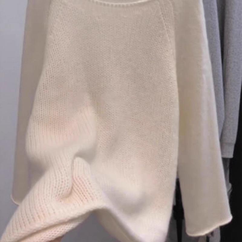Giant Beauty Gentle White Mohair Sweater Crew Neck Knitted Sweater Women's Autumn Top