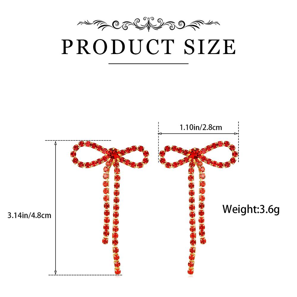 Valentine's Day Bow Drop Earrings with Crystal Zircon Shiny Stud Jewelry for Women Girls Gifts