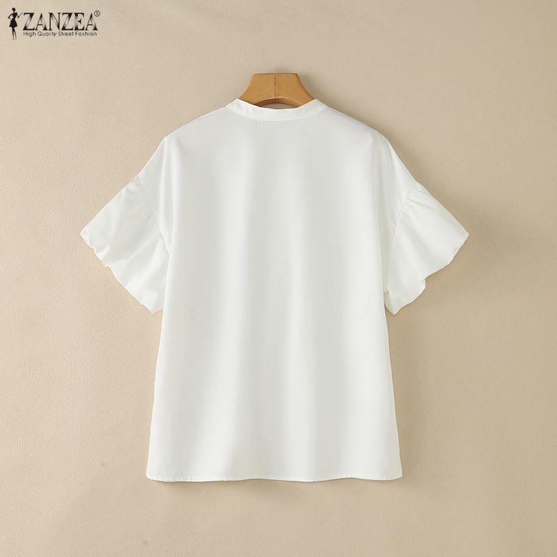 ZANZEA Women Casual V-Neck Loose Floral Print Short Sleeve Blouse
