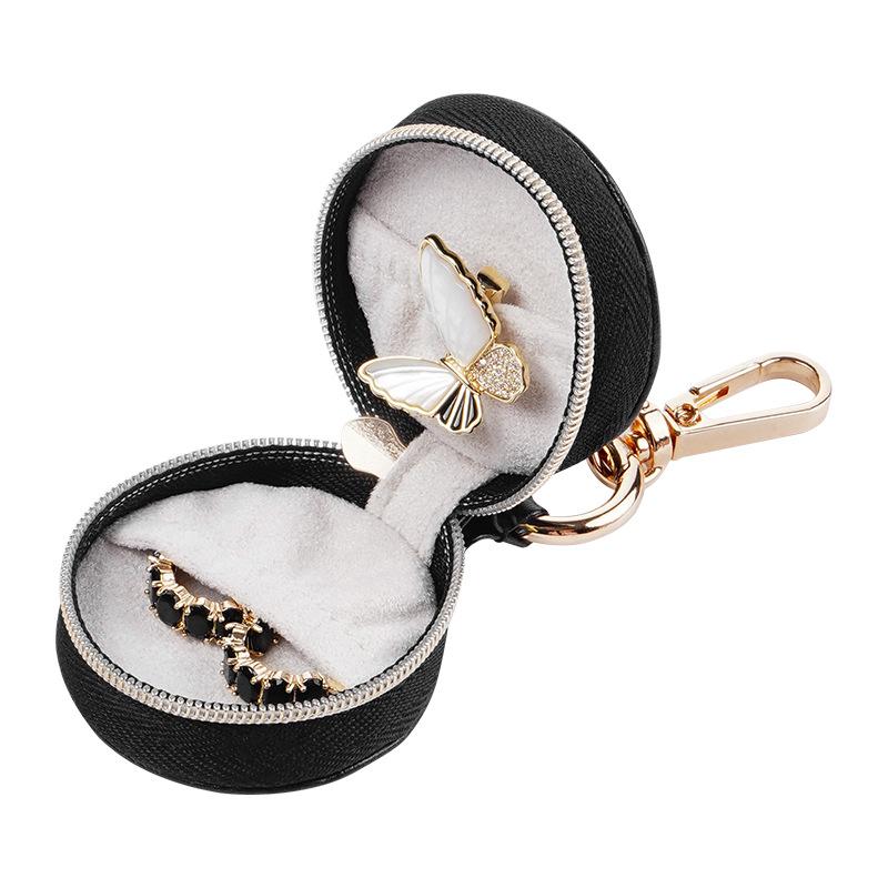 Portable Square Jewelry Pouch Mini Travel Box Anti-Scratch PU Leather Zipper Closure Keychain Compact Organizer Rings Earrings 5*4.5*5cm&PU&Velvet