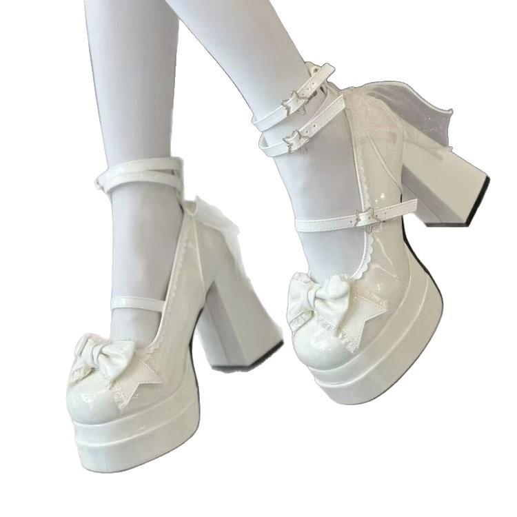 2025 jaro nové roztomilé dívčí boty vysoké podpatky vodotěsné stůl Mary Jane sladké japonské lolita boty kulatá špička