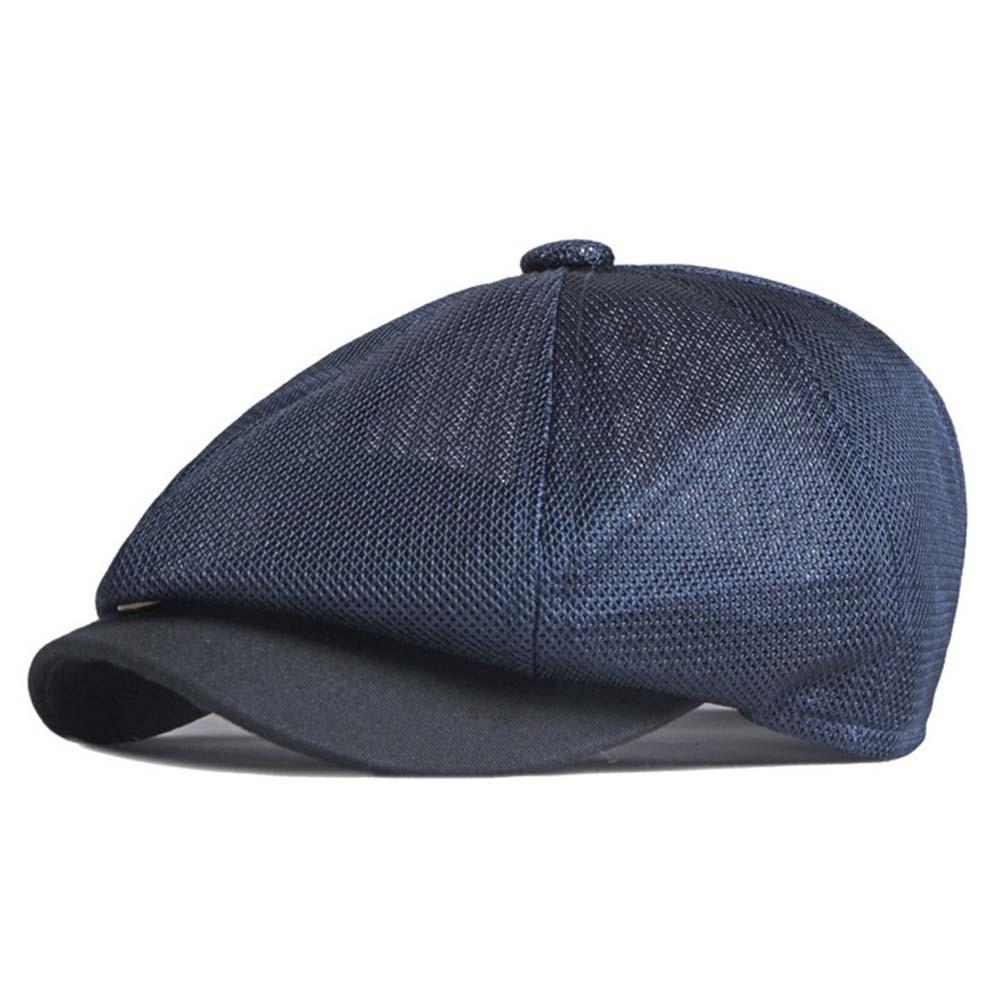 

with Snap Buckle Mesh British Beret Solid Color Gentleman Octagonal Cap Teenage Boys темно-синього кольору