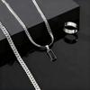 Geometrisches quadratisches Anhänger-Halsketten-Set für Herren, schlichtes flaches kubanisches Kettenarmband & Ring, trendiges Hip-Hop-Schmuckset aus Edelstahl
