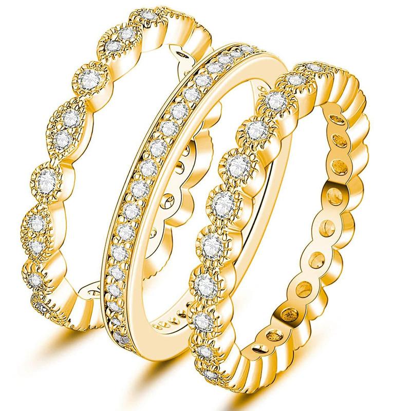 

Single row full of diamonds zircon ring three-piece set ring men s and women s high-end fashion niche ring No. 5 золотой