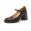 Krazing Pot Piel de Oveja Punta Redonda Tacón Alto Grueso Zapatos de Verano Talla Grande 41 Hebilla Metálica de Alta Calidad Zapatos de Salón Bajos para Mujer