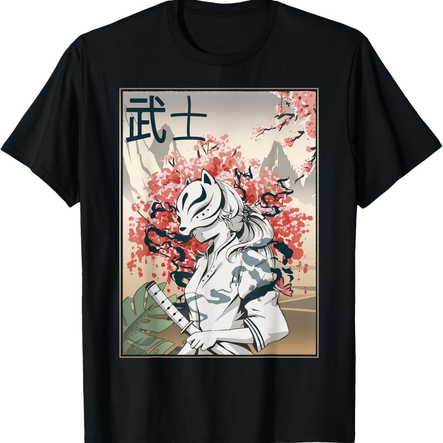 Retro  Samurai -  Cherry Blossom Sakura T-Shirt S чёрный