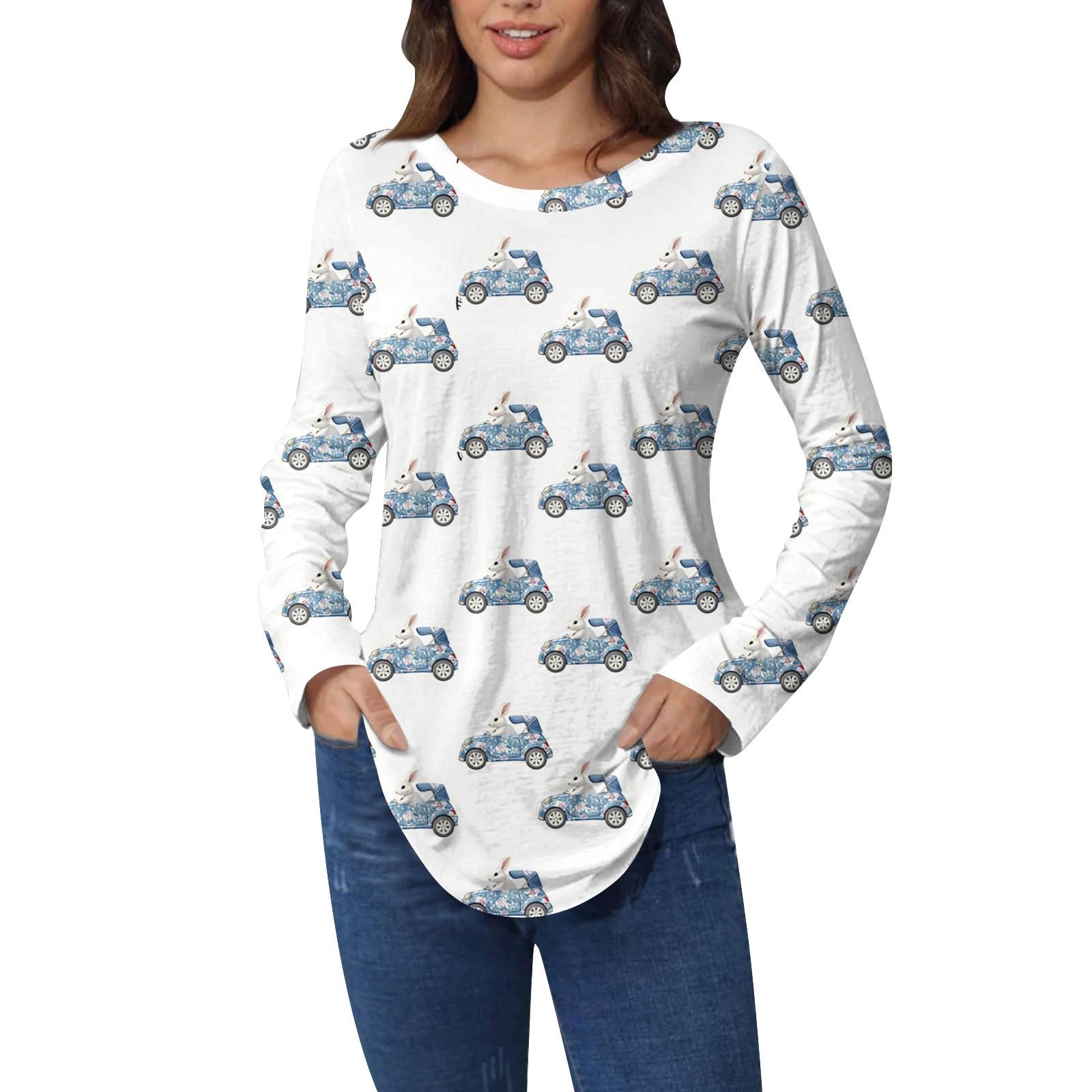 

Easter Shirts For Women Cute Love Heart Print T-Shirt Long Sleeve Tunic Tops Cotton Pullovers L