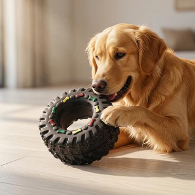 2 Pièces Forme de Pneu Chien Bruit Nettoyage et Fraîcheur Jouet pour Dents Haleine Résistant aux Morsures Jouet à Mâcher Interactif