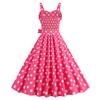 Women Vintage Dress 50s Retro A-line Big Swing Sleeveless Dot Print Contrast Color Elastic Bust High Tight Waist Backless Knee Length Evening