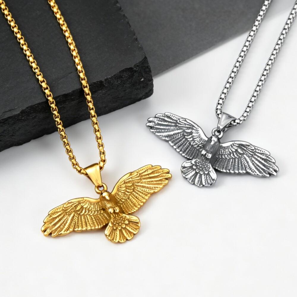 Punk Eagle Necklace for Men,Gold Silver Color Stainless Steel Eagle Pendant Necklace,Birthday Hip Hop Jewelry Gift