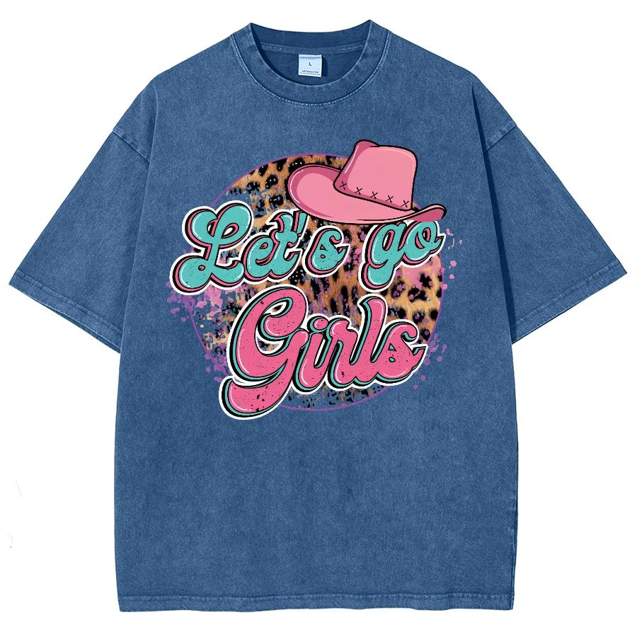 Pink Leopard Print Letter Print Women's T-Shirt American Sweetheart Style Cute Girl Short Sleeve Washed Vintage Top