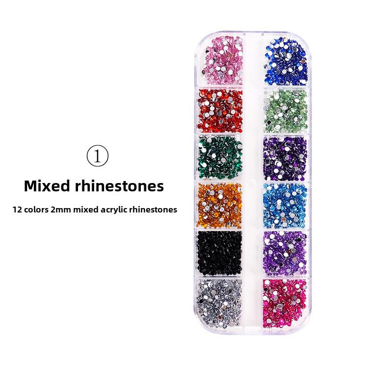 

«12-сеточные акриловые стразы для нейл-арта»: AB Белый, Крупный и Мелкий Красный Смешанный Плоский Дно Камни