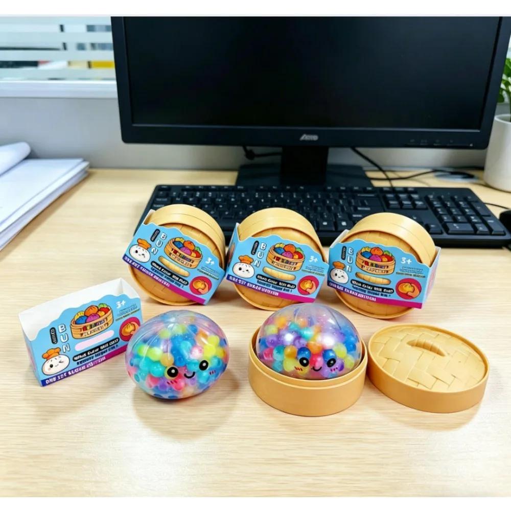Bunter Blasen-Knödel zum Quetschen mit Dampfgarer, weicher TPR-Teigball, Dekompressions-Fidget-Spielzeug, lustiges kreatives Brötchen-Geschenk