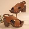 2025 Summer New Foreign Trade Large Size High-heeled Sandals with Fish Mouth Sandals Belt Buckle High-heeled Casual Sandals
