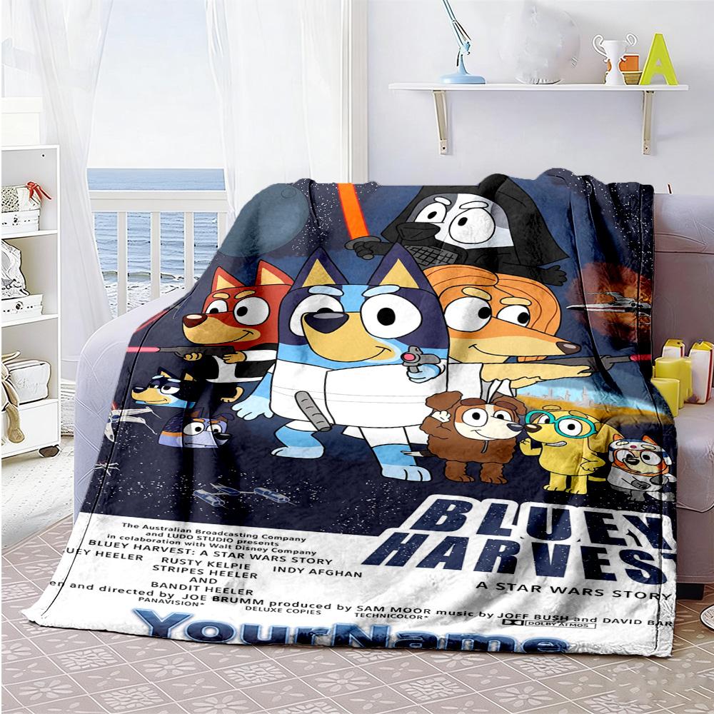 Bluey 22 Customize Text Blanket Cozy Personalized Blanket Soft & Cozy Versatile for Seaside Livingroom Office Chair Nap Four Seasons Multipurpose