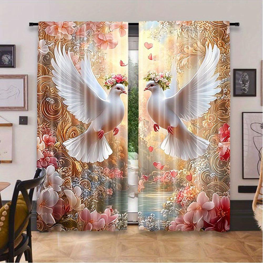 

Набор из 2 белых штор с принтом венка из белых голубей для гостиной, спальни, кухни, кафе, отеля, ресторана, штора для сидения, изготовлена из полиэстера W100*H70(CM)-Grommet top&2PCS