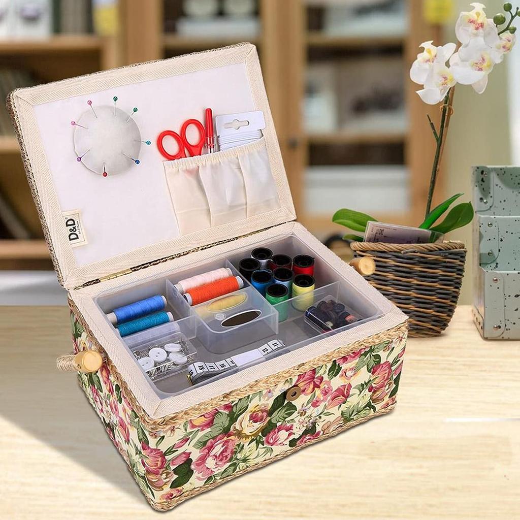 Sewing Large Floral Tool Sewing Retro Modern Sewing Pincushion Small Item D&D Box, Capacity, Print, Box, Tools, Storage, Two-Tier Storage,