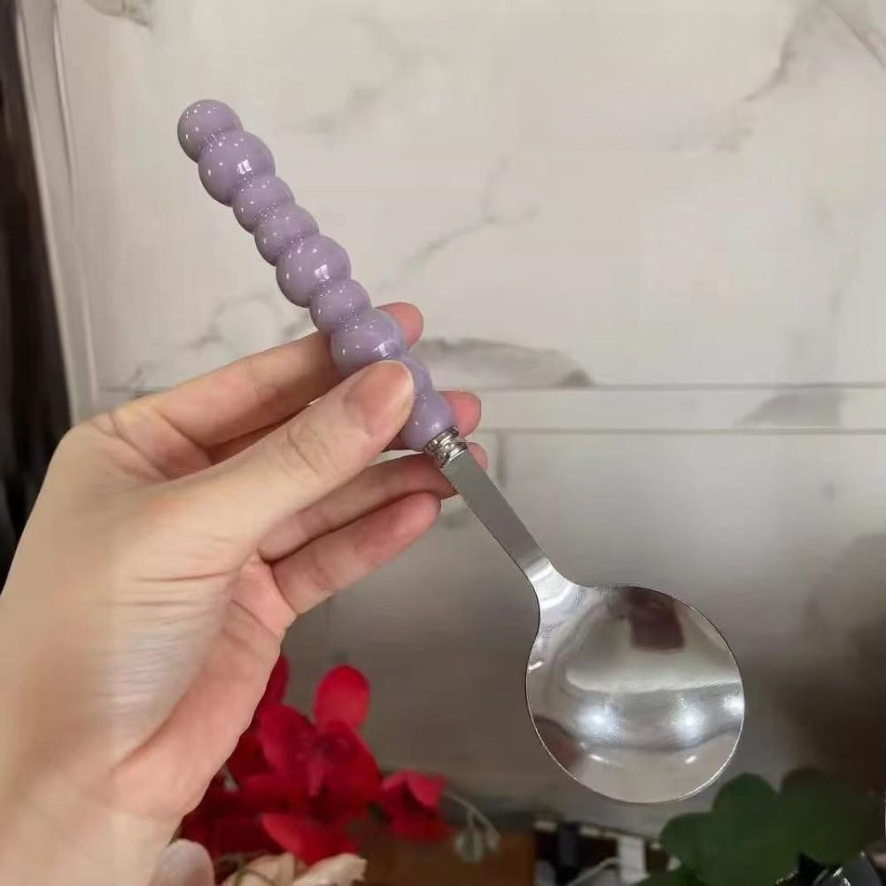New Stainless Steel Pearl Handle Spoon Five-color Imitation Ceramic Stirring Spoons Long Handled Dessert Spoon Household