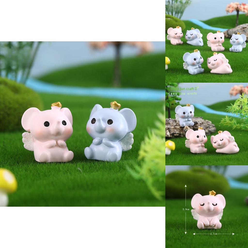 Adorable Pink Blue Resin Elephant Set Miniature Animal Figures For Home Decor