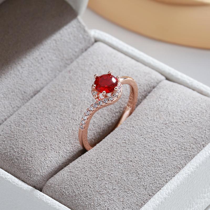 Trend Ehering für Damen in Roségoldfarbe Rund Roter natürlicher Zirkon Accessoires Täglicher feiner Schmuck Kristallgeschenk