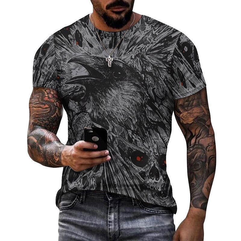 Punk Crow 3D-bedrucktes T-Shirt Dark Mighty Raven T-Shirt Herren Casual Streetwear Damen T-Shirts Casual Birds Graphic Oversized Tops