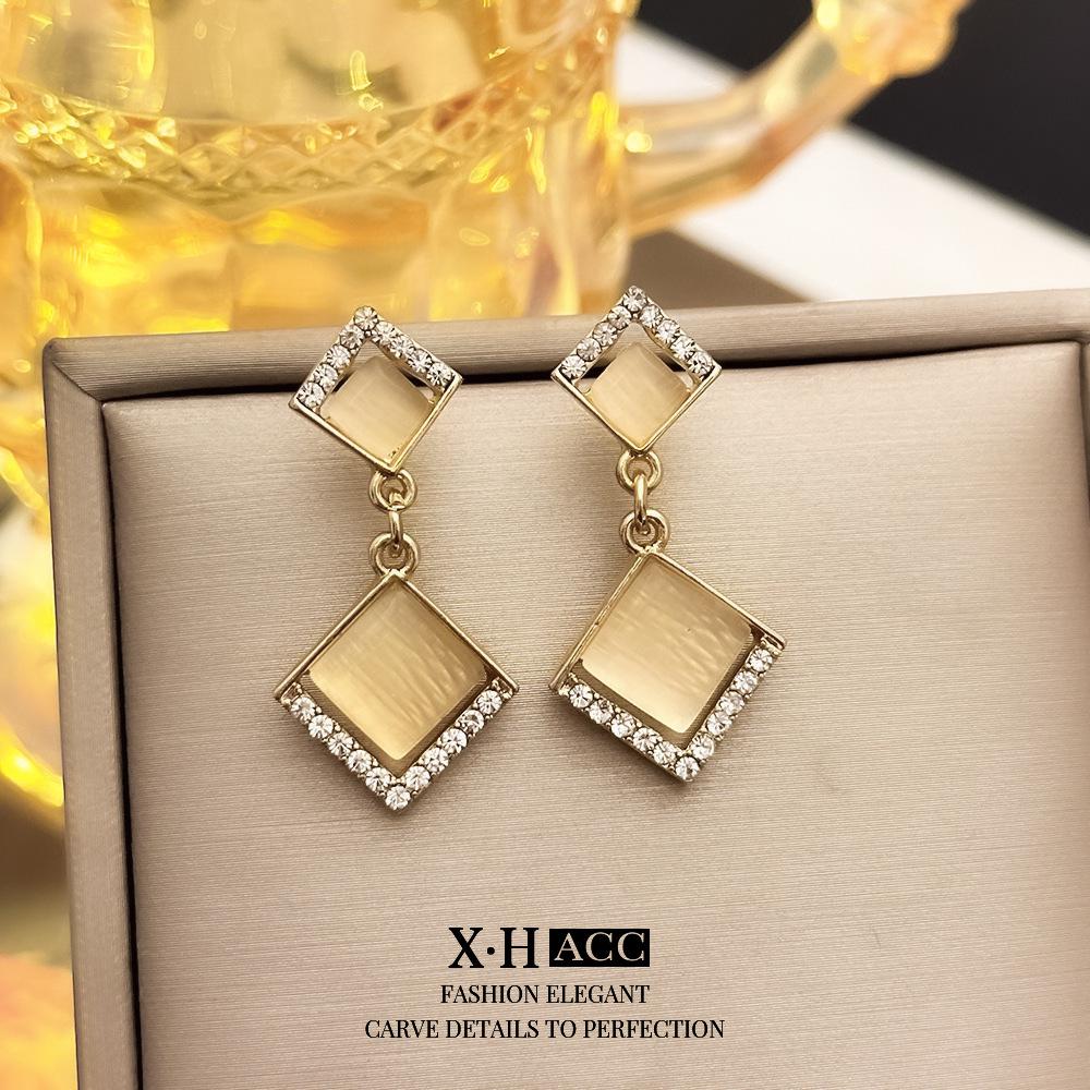 Elegant Cat's Eye Stone Earrings for Women with Floral Design Elements