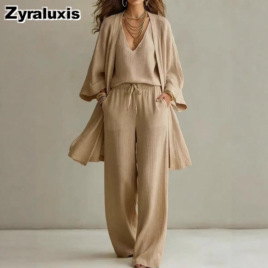 Set Cardigan e Pantaloni a Gamba Larga con Spalline Larghe da Donna Nuovi Stili Primaverili