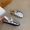 Baotou half slippers 2025 summer new outer wear woven hollow women's muller shoes leather square head retro Roman sandals