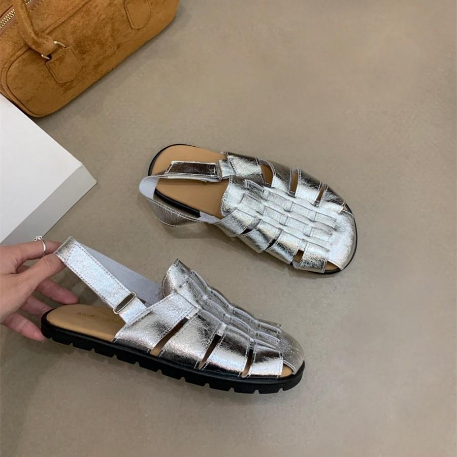 Baotou half slippers 2025 summer new outer wear woven hollow women's muller shoes leather square head retro Roman sandals