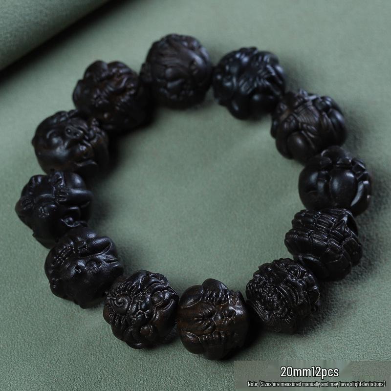 Bodhisattva Exquisitely Carved Agarwood & Sandalwood 20mm Buddhist Prayer Beads Bracelet
