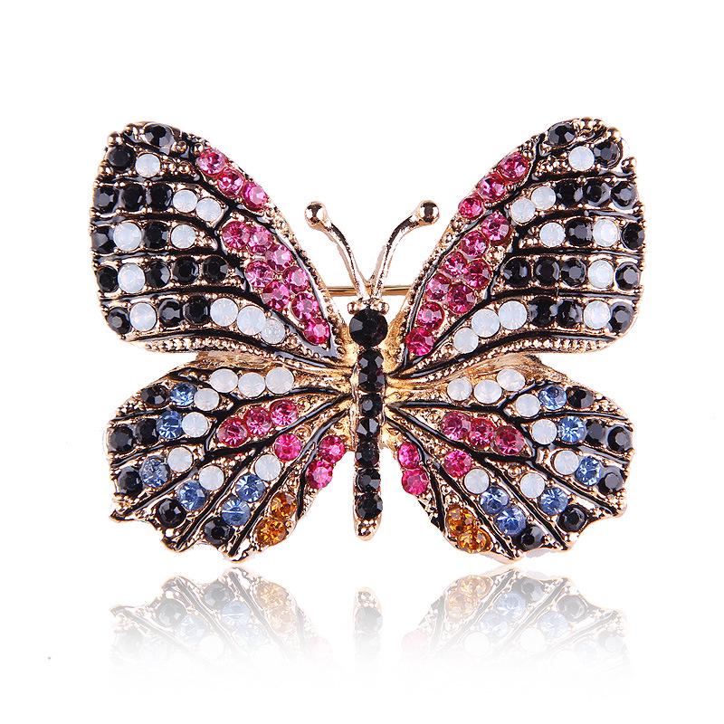 Broche papillon en alliage, strass colorés, tendance et respectueuse de l'environnement, accessoire pour femme