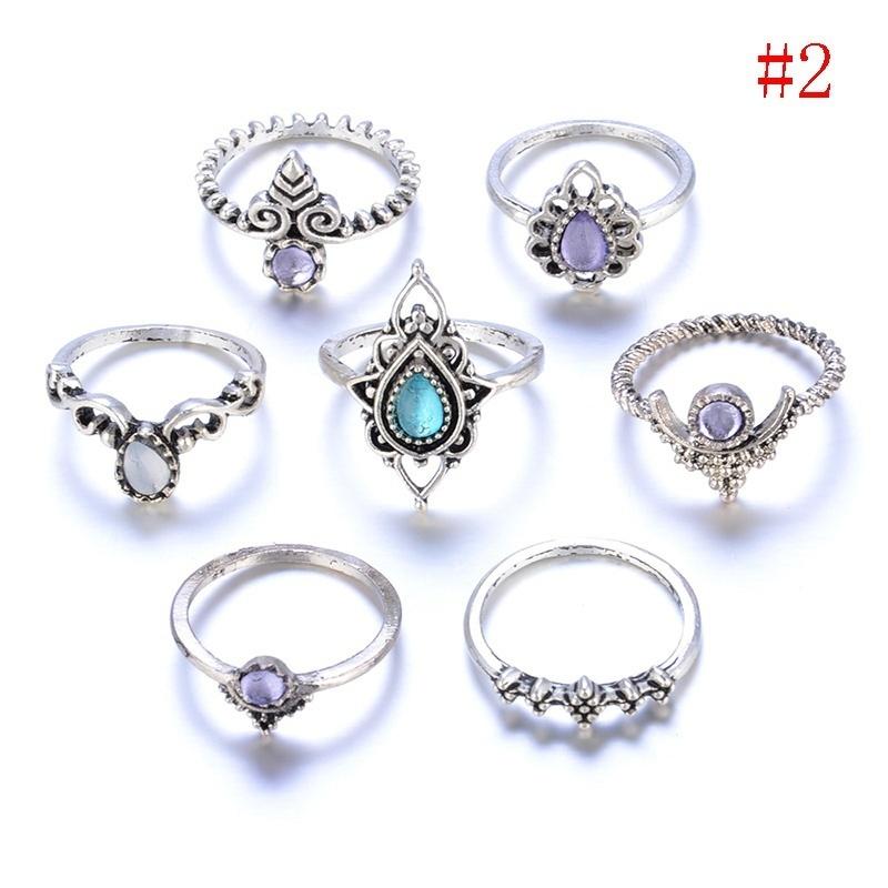 7 Τμχ/Σετ Γυναικεία Χρυσά Punk Vintage Δαχτυλίδια Φαλαγγών Tribal Εθνικά Hippie Με Πέτρα Σετ Δώρο