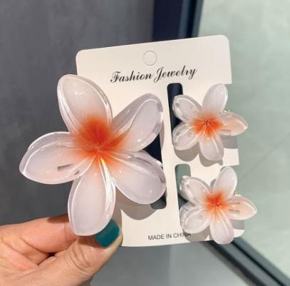 Plumeria Flower Hair Clip Set Large and Small Floral Hair Accessories for Women Girls Durable Lightweight Hairpins with Secure Grip