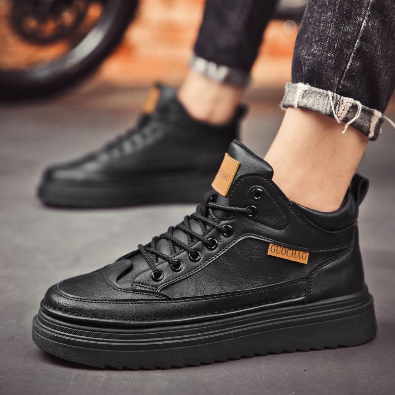 Men's High-top Sneakers Fashion Leather Casual Boot Classic Lace Up Ankle Boots for Men Non Slip Platform Boots Botas Masculinas