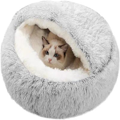 2-in-1-Kuschelnest in Plüsch-Donut-Form, warmes, weiches, beruhigendes Hunde-/Katzennest, Welpenbett mit gemütlicher, rutschfester Schwammunterseite für kleine Haustiere, Katzen und Hunde