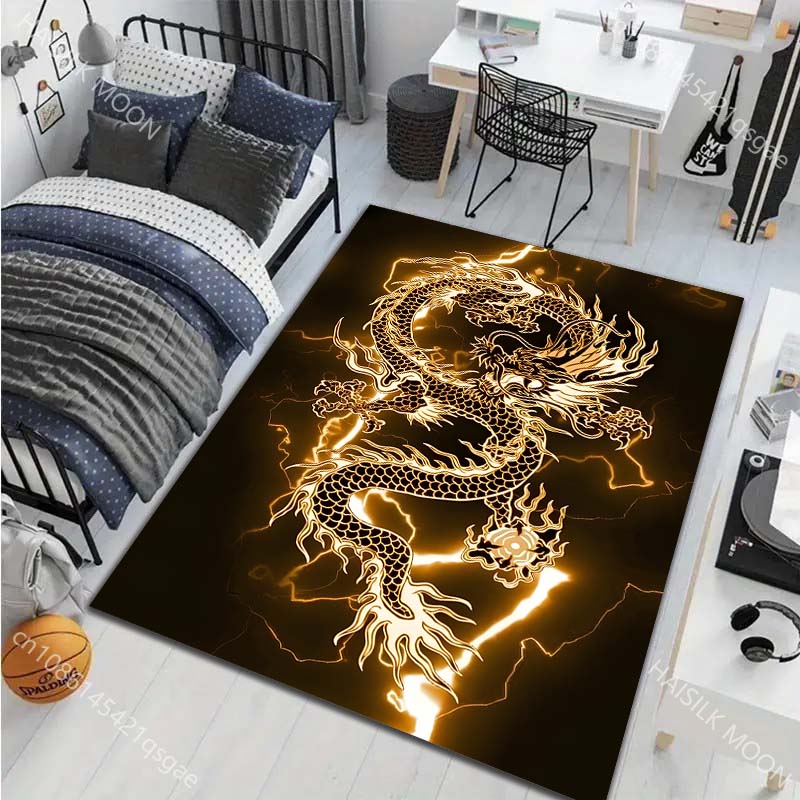 1PC Glowing Dragon Design Carpet for Living Room Bedroom Sofa Home Decor Rus Non-slip Floor Mat Luxury Gift Multiple Sizes