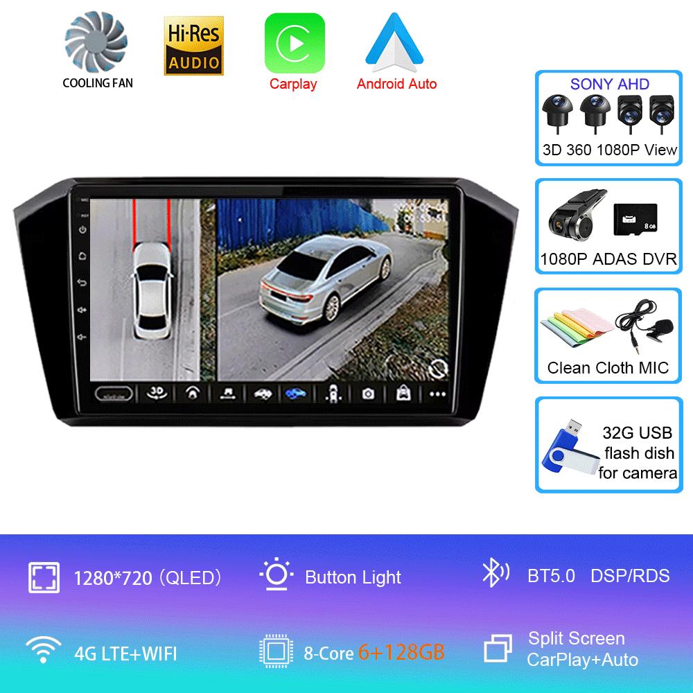 For VW Passat B8 2015 2016 2017 - 2020 Android 14 Car Radio Multimedia Player Autoradio GPS Navigation Wireless Carplay QLED 4G