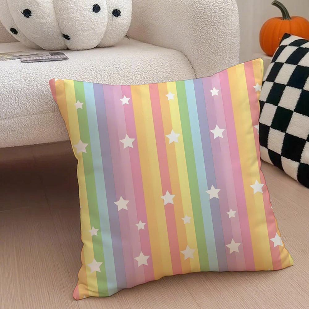 Pastel Rainbow Gradient Design Cushion Cover Throw Pillow Cover Hidden Button Durable Polyester Chair Cushion
