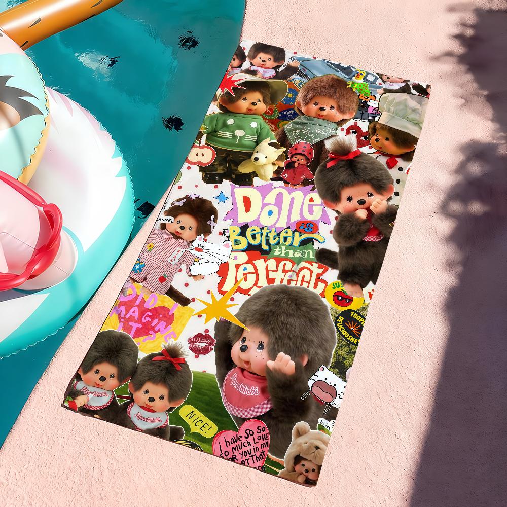 Cartoon M-Monchhichi-S Cute Towel Sports Quick Dry Travel Camping Gear Sandproof Soft Light Large Beach Towel