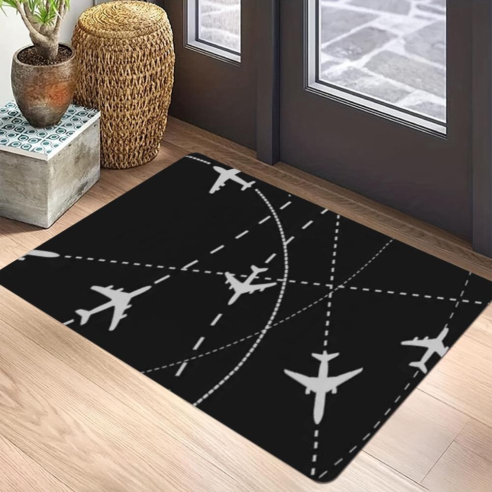 Aviation Theme Carpet Mat - Spitfire Airplane Rainbow Stripes Flight Route Pilot Collector Decorative Home Decoration Rug