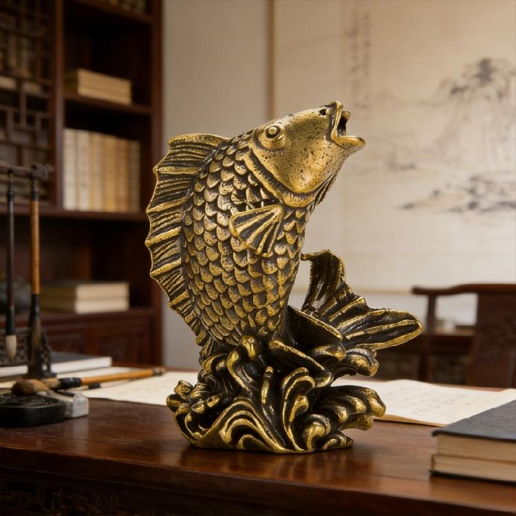 Small Brasses FengShui Fish Ornament Meaning Prosperities and Luck in Culture Decorative Piece for Shelf or Table