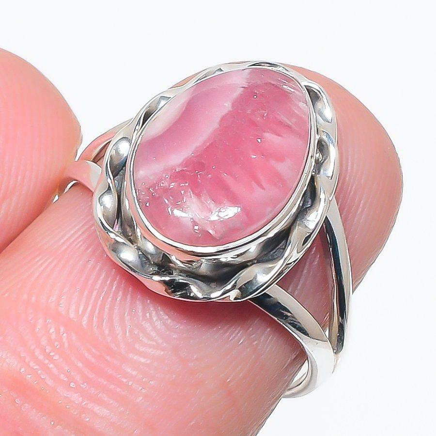 

Кольцо из чистого серебра 925 пробы с натуральным родохрозитом ручной работы S.7 p9W53