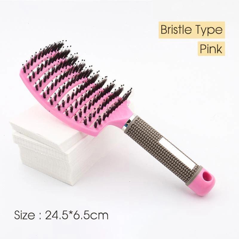 Curved Vented Boar Bristle Hair Brush, Anti-Static Nine-Row Scalp Massage Detangling Brush with Non-Slip Handle, Available in 4 Colors for Curly & Str