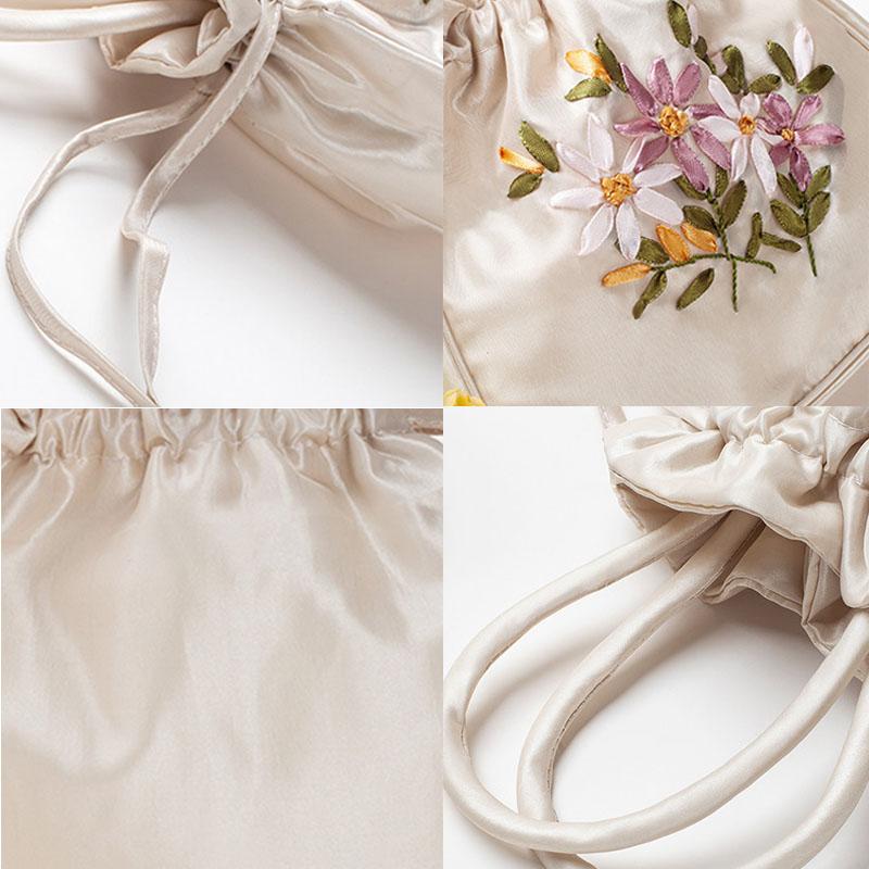 Fashion Women Bucket Bag Summer Purse Top Handle Ladies Handbag Phone Bag Embroidered Flower Drawstring Bag Designer Handbags